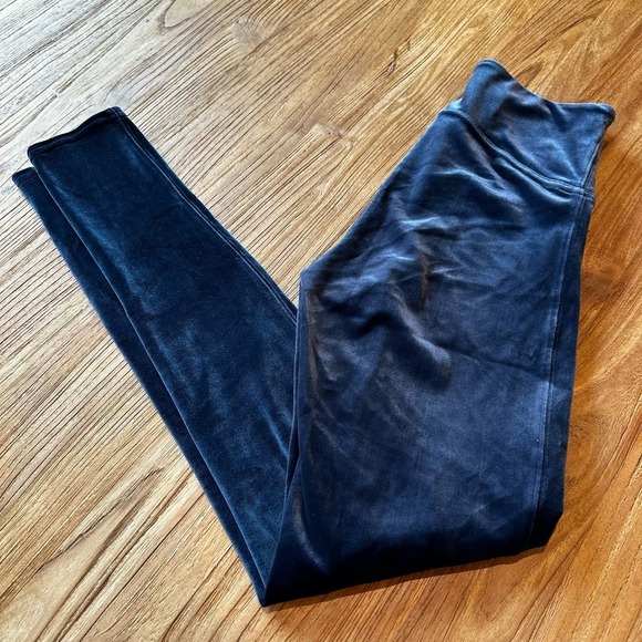 Spanx Women’s Navy Blue Velvet High Waist Stretch Compression Leggings - Picture 1 of 10